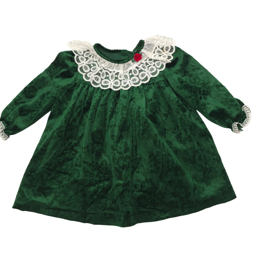Vintage Kalula Kids Toddler Floral Velvet Lace Collar Dress 3T
